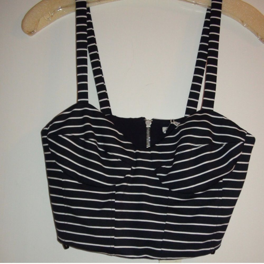 Ronny Kobo Collection Navy and White Striped Crop Top bustier size small